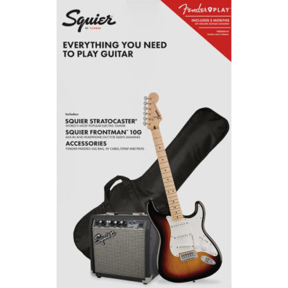 Squier Stratocaster Electric Guitar Pack With Everything You Need To Play In Fender 3 Tone Sunburst