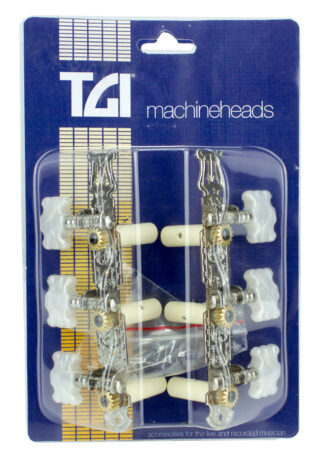 TGI Classical Guitar Machineheads - 3 In A Line Lyra Style In Nickel