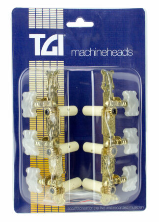 TGI Classical Guitar Machineheads - 3 In A Line Lyra Style In Gold