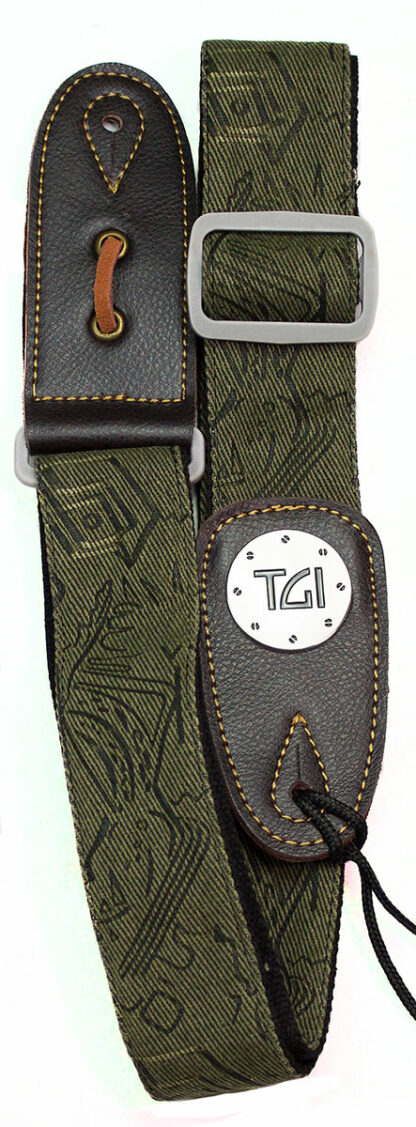 TGI Strap Woven Green Pattern Denim Grey Buckle