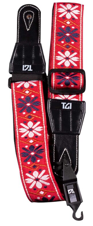 TGI Strap Woven Cotton Flowers Stitch - Red