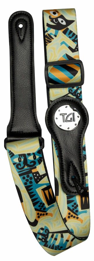 TGI Guitar Strap With Leather Ends In Funky Cats Design