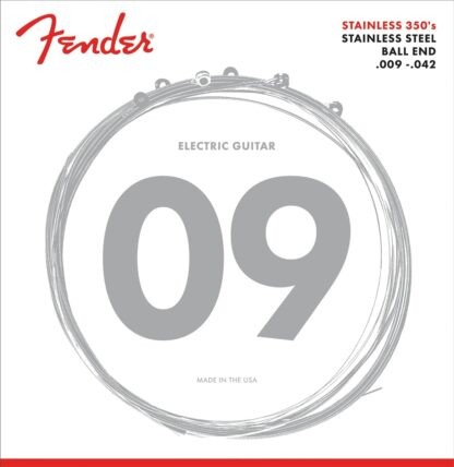 Fender Stainless 350 fts Guitar Strings - Stainless Steel - Ball End - 350L Gauges .009-.042 - (6)