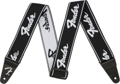 Fender WeighLess 2 Inch Running Logo Strap - Black/White