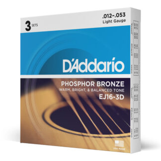D'Addario EJ16-3D Phosphor Bronze Acoustic Guitar Strings - Light - 3 Sets