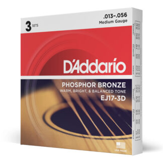 D'Addario EJ17-3D Phosphor Bronze Acoustic Guitar Strings - Medium - 13-56 - 3 Sets