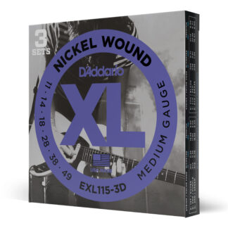 D'Addario EXL115-3D Nickel Wound Electric Guitar Strings - 3 Sets - Medium/Blues-Jazz Rock - 11-49 - 3 Sets