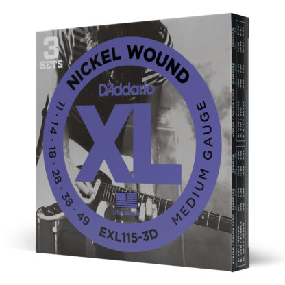 D'Addario EXL115-3D Nickel Wound Electric Guitar Strings - 3 Sets - Medium/Blues-Jazz Rock - 11-49 - 3 Sets