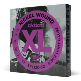 D'Addario EXL120-3D Nickel Wound Electric Guitar Strings - Super Light - 09-42 - 3 Sets