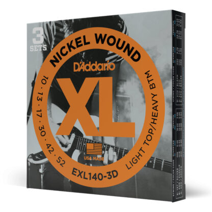D'Addario EXL140-3D Nickel Wound Electric Guitar Strings - Light Top/Heavy Bottom - 10-52 - 3 sets