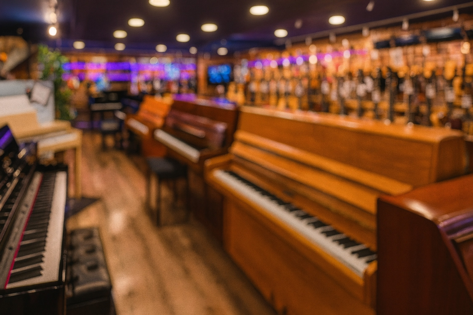 Hickies Music Store homepage piano hero image